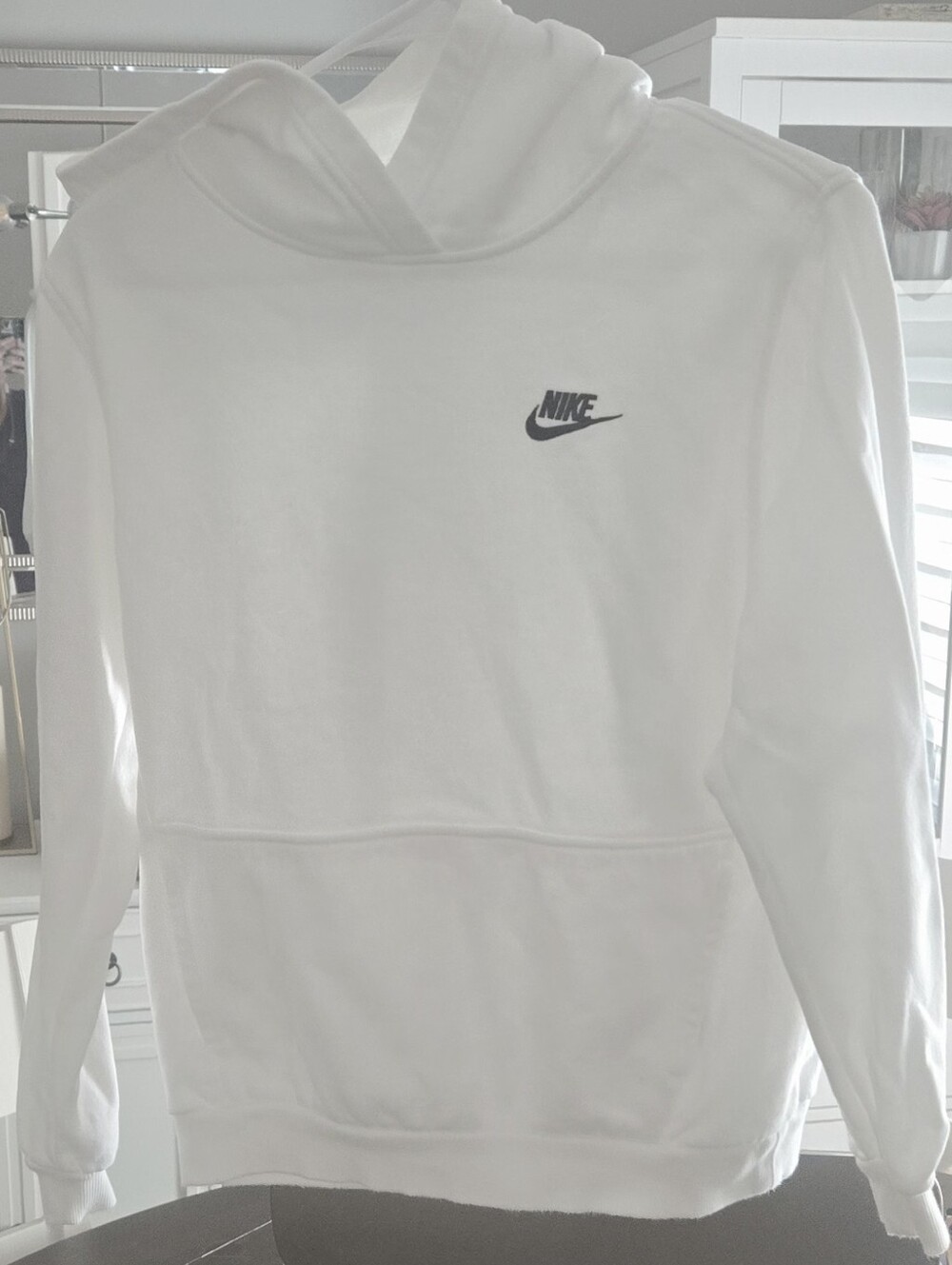 Nike White Cowl-Neck Hoodie with Black Swoosh